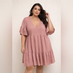 Pink Ruffle Sleeve Dress